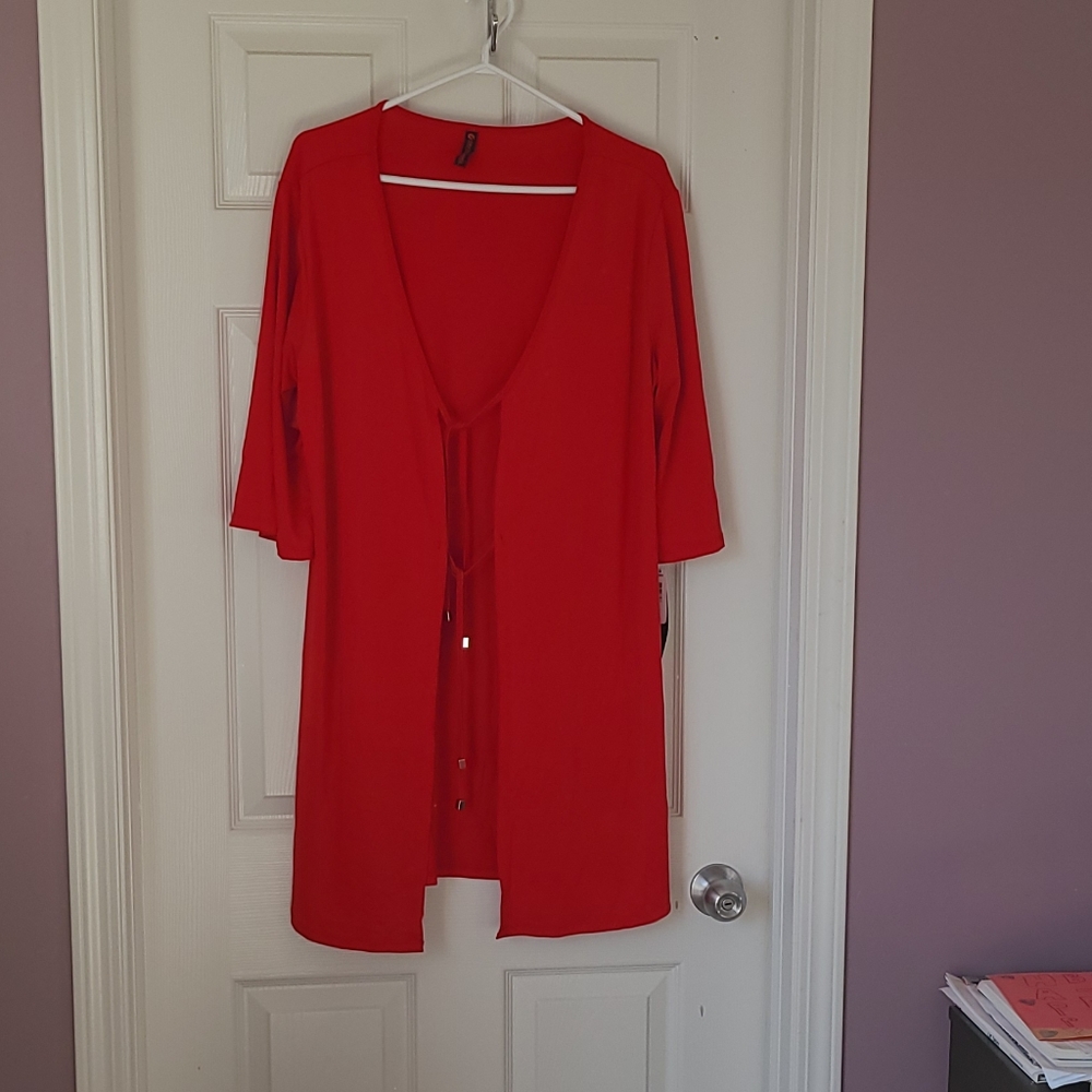 Red Simon Chang cardigan